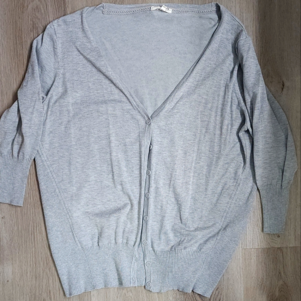 Light Gray V-Neck Button-Front Women's Sweater